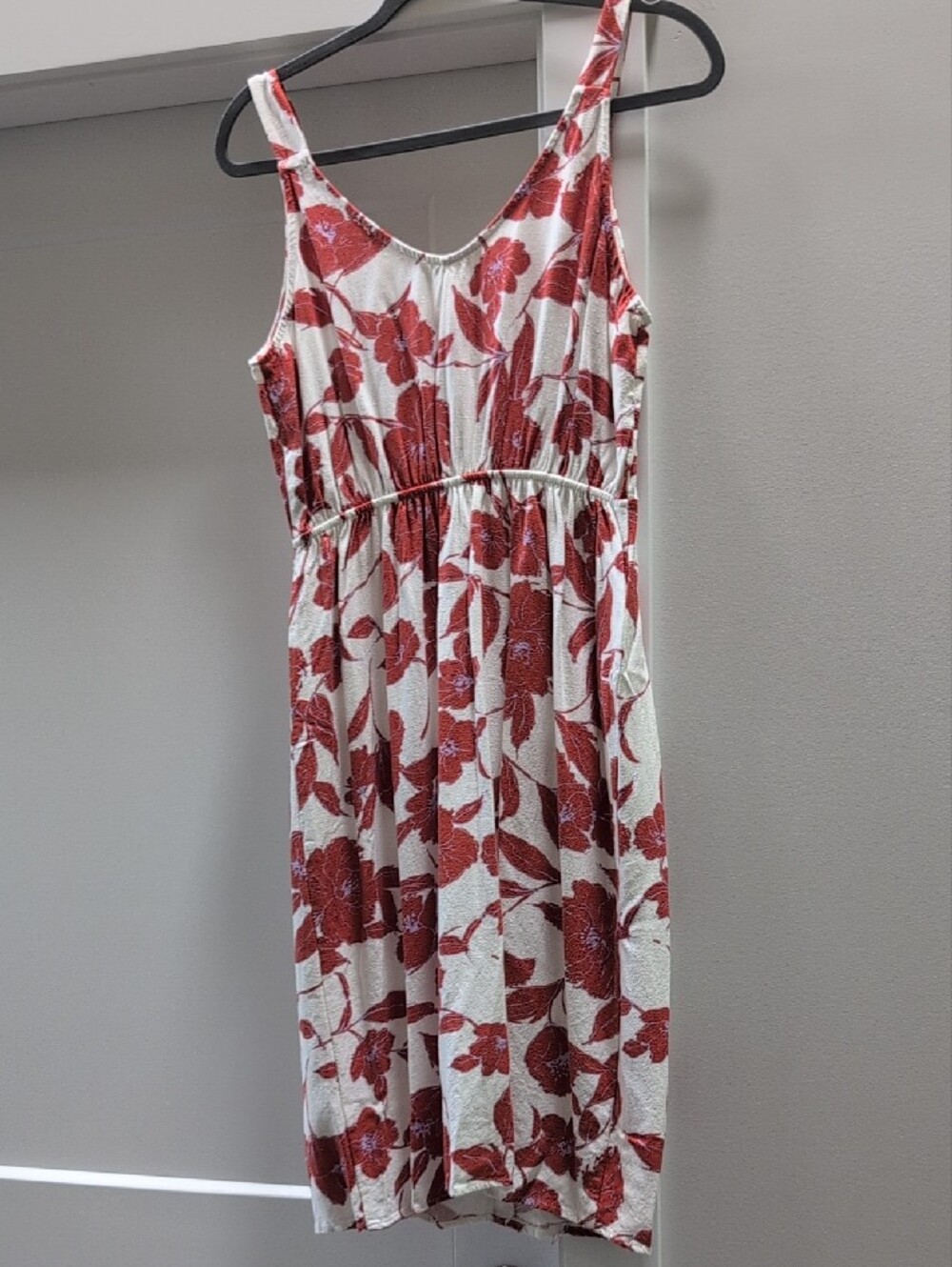 Monteau White Linen Blend Midi Dress with orange Floral Print M - Picture 3 of 4